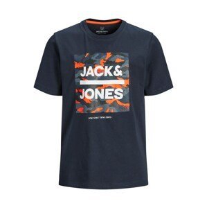 Jack & Jones Junior Tričko  tmavě modrá / oranžová / bílá / chladná modrá