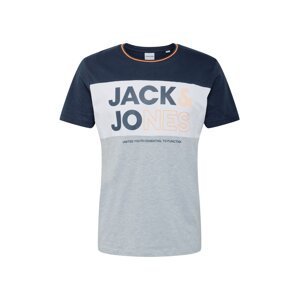 JACK & JONES Tričko 'ARID'  tmavě modrá / jasně oranžová / bílá / šedý melír