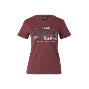 Superdry Tričko  burgundská červeň / bílá / šedá