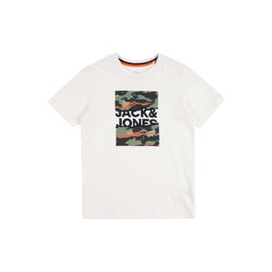 Jack & Jones Junior Tričko 'Cameron'  offwhite / tmavě oranžová / khaki / černá