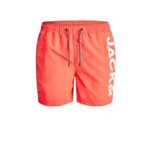 JACK & JONES Plavecké šortky  svítivě oranžová / bílá