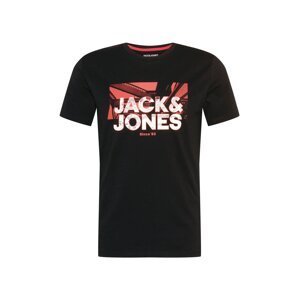 JACK & JONES Tričko 'SPRING FEELING'  černá / bílá / světle červená