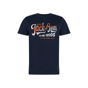 JACK & JONES Tričko 'HAGS'  modrá / bílá / oranžová