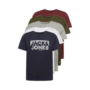 JACK & JONES T-Shirts  tmavě modrá / tmavě červená / tmavě zelená / šedý melír / bílá