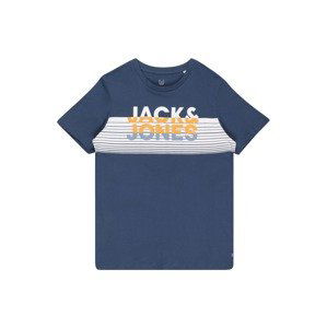 Jack & Jones Junior Tričko 'BRIXI'  námořnická modř / oranžová / bílá