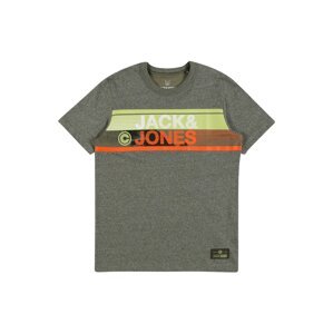 Jack & Jones Junior Tričko 'NICCO'  šedý melír / oranžová / jablko