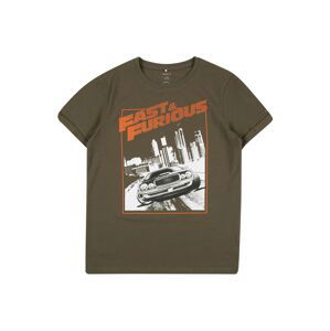 NAME IT Tričko 'FAST&FURIOUS'  khaki / oranžová / bílá