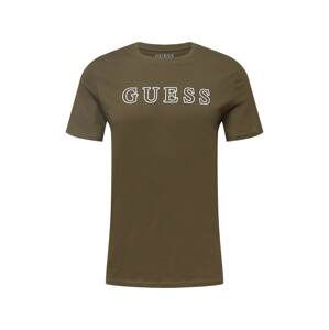 GUESS Tričko  khaki / bílá