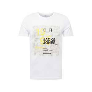 JACK & JONES Tričko  pastelově žlutá / světle šedá / černá / bílá
