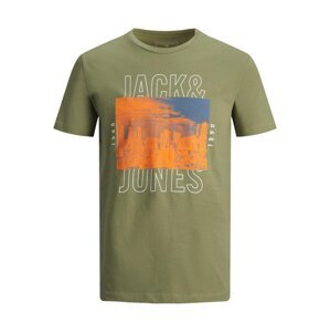 JACK & JONES Tričko 'Booster'  khaki / tmavě oranžová / bílá / modrá