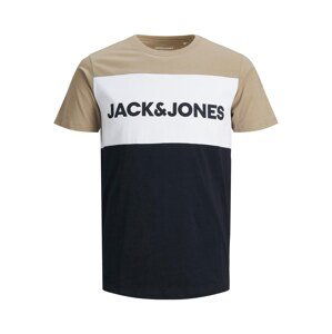 JACK & JONES Tričko  písková / tmavě modrá / bílá