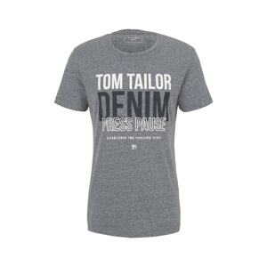 TOM TAILOR DENIM Tričko  šedý melír / bílá