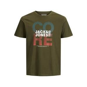 JACK & JONES Tričko  tmavě zelená / bílá / nefritová / oranžově červená