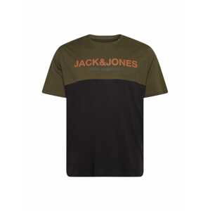 Jack & Jones Plus Tričko 'Urban'  tmavě zelená / tmavě oranžová / černá
