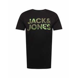 JACK & JONES Tričko 'OLDIER'  černá / khaki / rákos