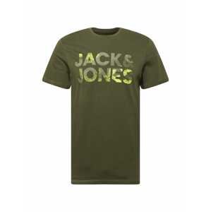 JACK & JONES Tričko 'OLDIER'  khaki / olivová / svítivě zelená