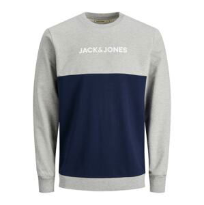 JACK & JONES Mikina 'Smith'  šedá / marine modrá / bílá