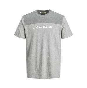 JACK & JONES Tričko 'Smith'  šedý melír / bílá