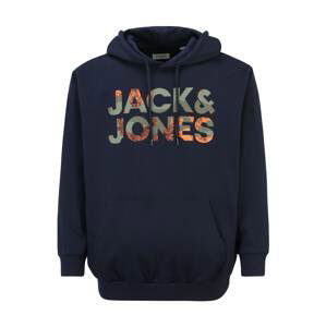 Jack & Jones Plus Mikina  námořnická modř / jasně oranžová / khaki / režná
