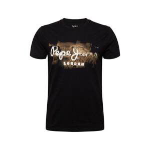 Pepe Jeans Tričko 'GOLDERS'  bílá / černá / hnědá