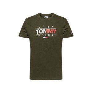 Tommy Jeans Tričko  khaki / bílá / červená