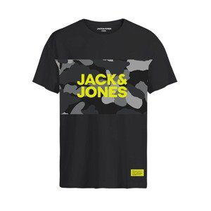 Jack & Jones Junior Tričko 'Oludo'  černá / šedá / světle šedá / žlutá