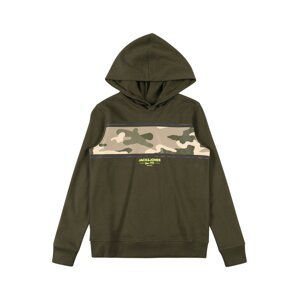 Jack & Jones Junior Mikina 'Soldier'  tmavě zelená / khaki / béžová / limetková