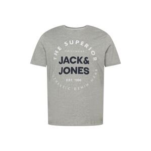 Jack & Jones Plus T-Shirt 'HERRO'  šedý melír / bílá / noční modrá