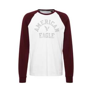 American Eagle Tričko  šedá / burgundská červeň / bílá