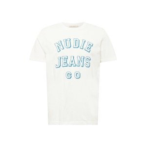 Nudie Jeans Co T-Shirt 'Roy'  bílá / nebeská modř