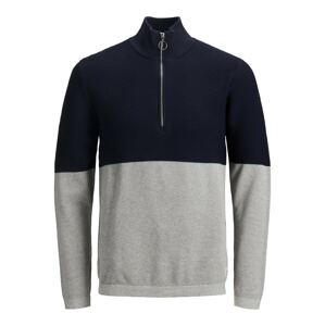 JACK & JONES Svetr 'Brooklyn'  šedá / noční modrá