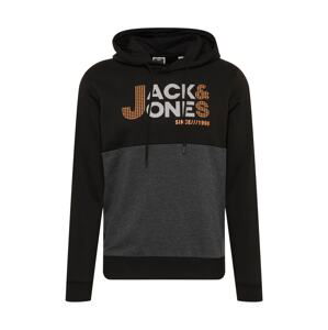 JACK & JONES Mikina 'IVAR'  černá / šedá / bílá / oranžová