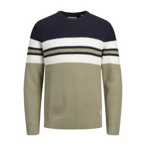 JACK & JONES Svetr 'Dalton'  olivová / černá / bílá