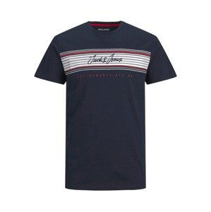 JACK & JONES Tričko 'Leo'  marine modrá / pastelově červená / bílá