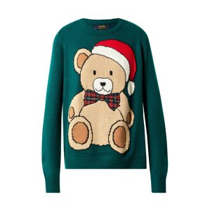 OVS Svetr 'TEDDY BEAR XMAS'  hnědá / světle hnědá / petrolejová / červená / bílá