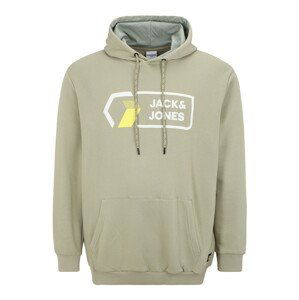 Jack & Jones Plus Mikina 'Logan'  khaki / bílá / limone