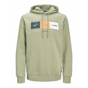 Jack & Jones Plus Mikina 'Brady'  zelená / oranžová / černá / bílá