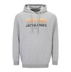 Jack & Jones Plus Mikina 'Brady'  šedý melír / žlutá / zelená / oranžová / noční modrá