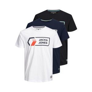 JACK & JONES Tričko 'Logan'  tmavě modrá / oranžová / černá / bílá