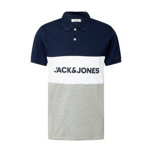 JACK & JONES Tričko  tmavě modrá / šedý melír / bílá