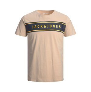 JACK & JONES Tričko 'MAST'  béžová / černá / žlutá