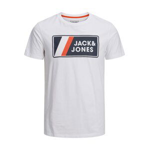 JACK & JONES Tričko  bílá / námořnická modř / oranžová