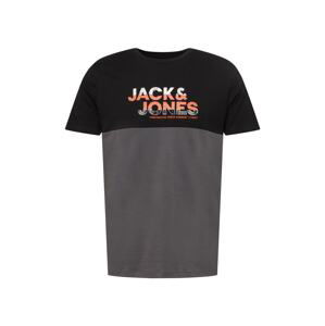JACK & JONES Tričko 'GARY'  tmavě šedá / oranžová / černá / bílá