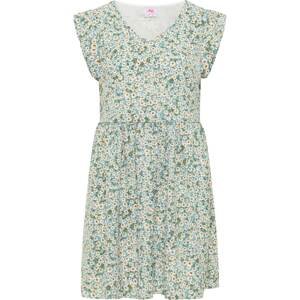 MYMO Letní šaty  pastelová modrá / medová / tmavě zelená / bílá