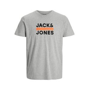 JACK & JONES Tričko 'DAN'  šedá / černá / oranžová