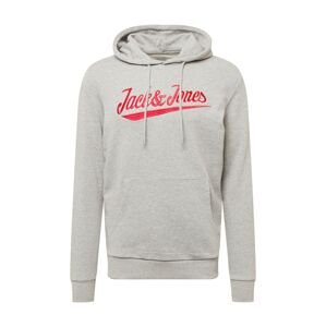 JACK & JONES Mikina  šedý melír / červená