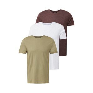 BURTON MENSWEAR LONDON Tričko  khaki / bílá / burgundská červeň