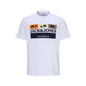 Jack & Jones Plus Tričko 'Malibu'  bílá / tmavě modrá / oranžová / žlutá / nažloutlá