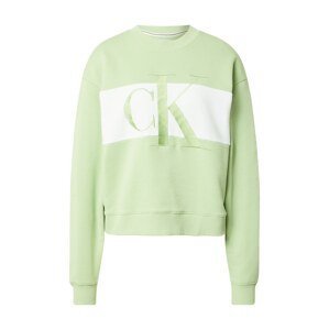 Calvin Klein Jeans Mikina  světle zelená / bílá