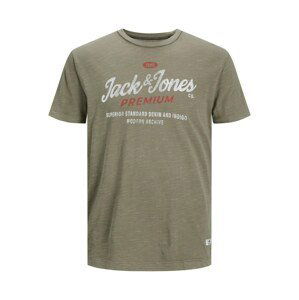 JACK & JONES Tričko 'CARLYLE'  olivová / červená / bílá